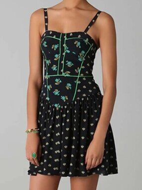 Rebecca Taylor Navy and Green Blue Floral Dress